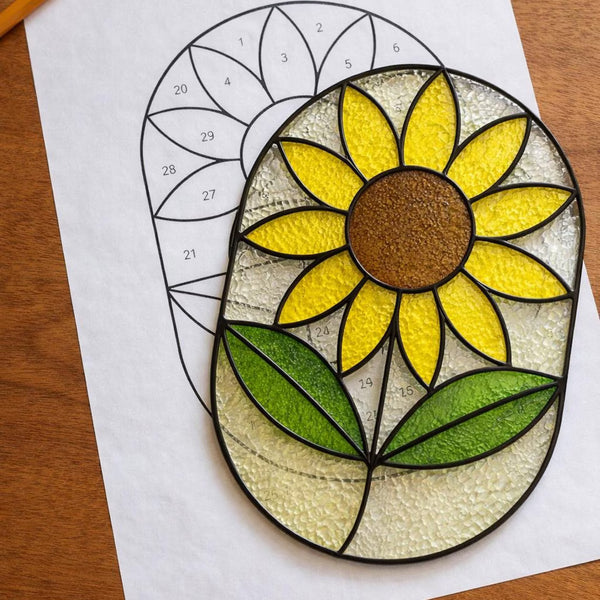 Sun Flower Stained Glass Sun Catcher Printable Pattern/ Digital Download PDF, For Printer Only