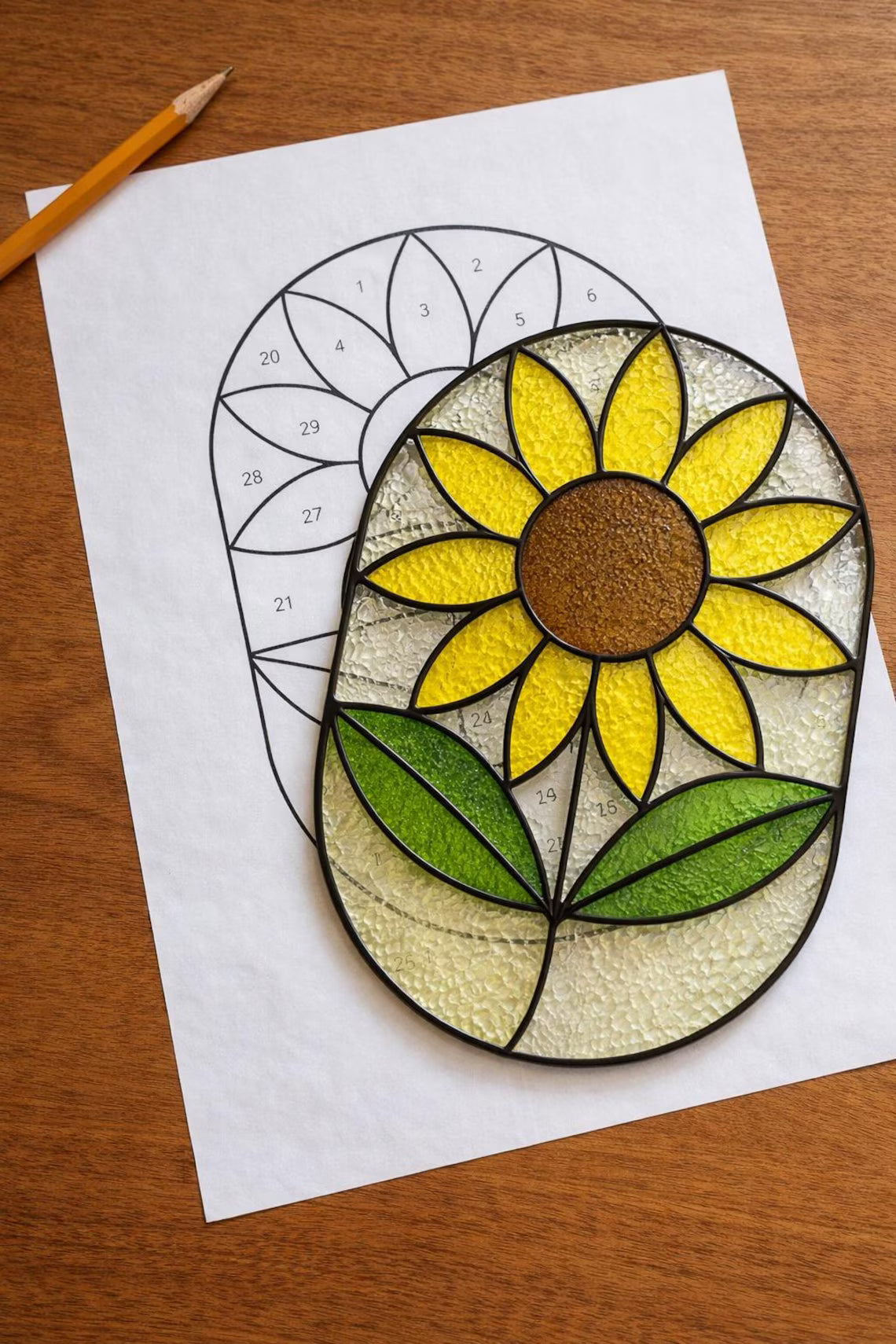 Sun Flower Stained Glass Sun Catcher Printable Pattern/ Digital Download PDF, For Printer Only