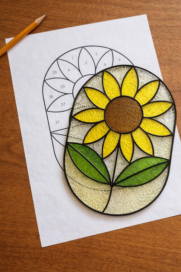 Sun Flower Stained Glass Sun Catcher Printable Pattern/ Digital Download PDF, For Printer Only